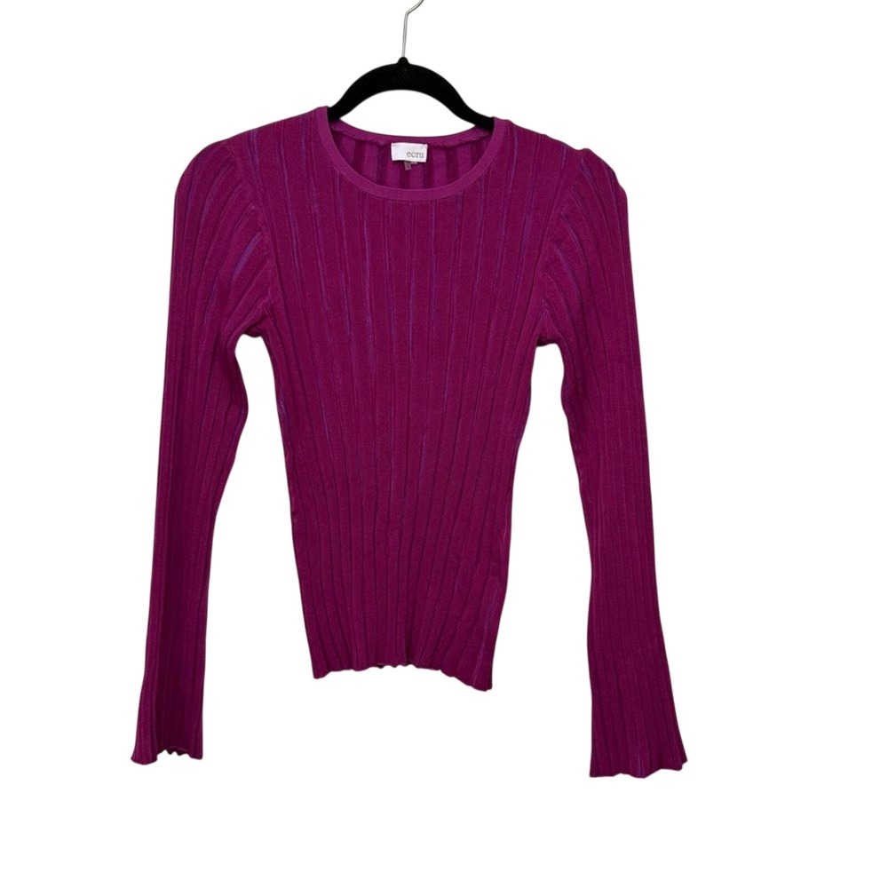 Ecru Women's Natural Textured Rib Knit Raglan Sweater Magenta Small